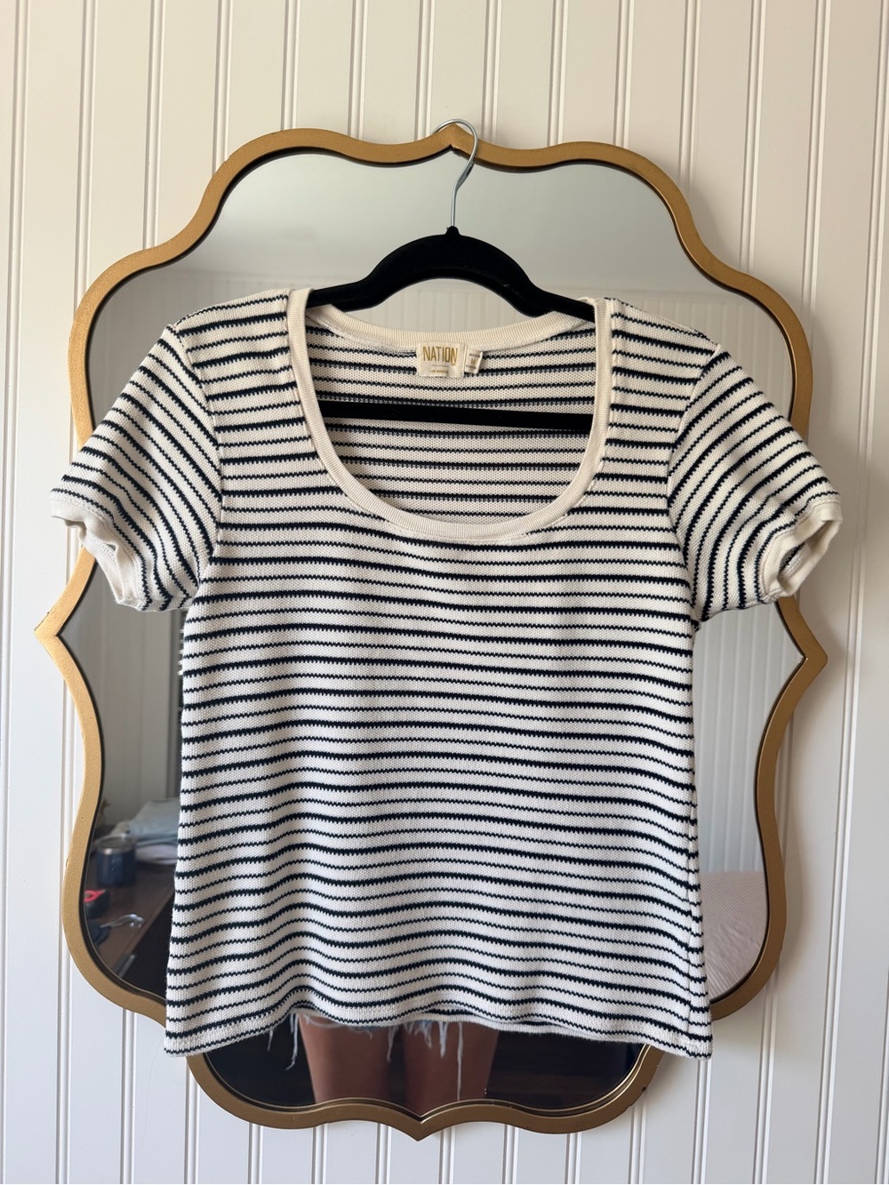 Nation LTD White & Navy Striped Scoop Neck Short Sleeve Top